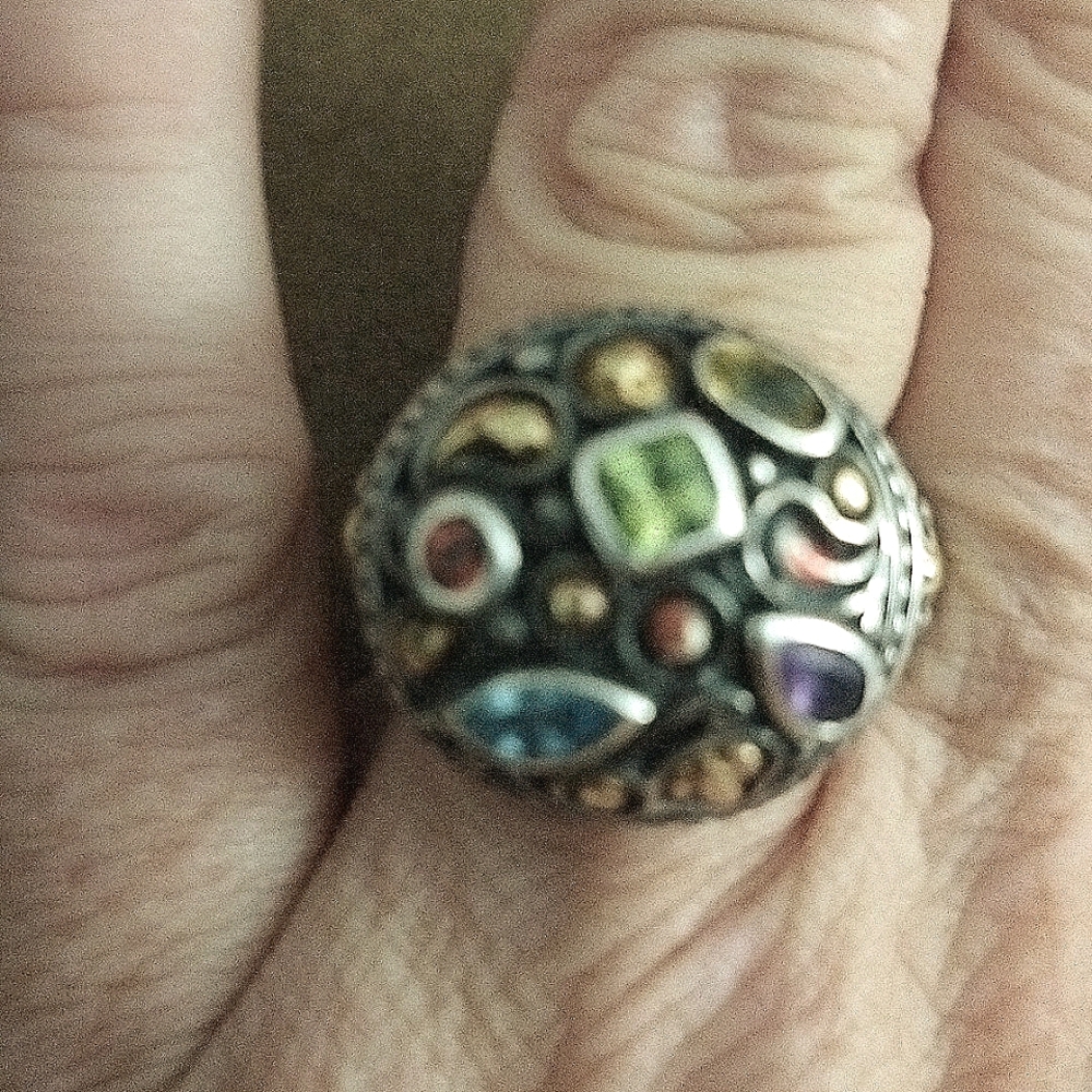 Stunning Vtg BJC Samuel Benham Gemstone Sterling Silver 18 K gold Cocktail Ring